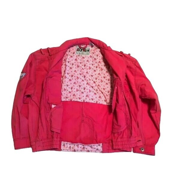 VTG 80s East West Panda Group Trucker Style Jacket Sz L Pink with Embellishments - Picture 4 of 5